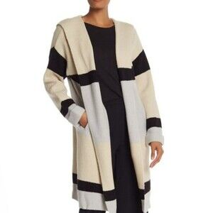 Just Madison Long Striped Hooded Cardigan Cream, Black, Gray Size S